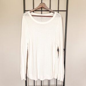 LOFT White Woven Knit Button Detail Sweater Sz L